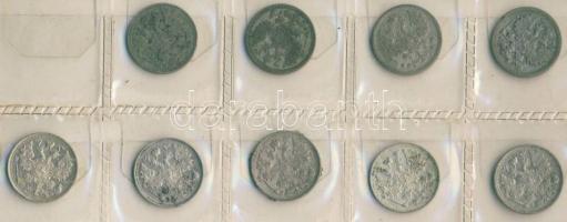 Cári Oroszország 1893-1918. 10k Ag (3x) 3 klf + 15k Ag (9x) 9 klf + 20k Ag (8x) 8 klf, összesen 20db...