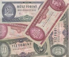 Vegyes magyar papír-és fémpénz tétel: 1969. 10Ft (2x) + 1980. 20Ft + 1989. 100Ft + 1992. 100Ft T:III...