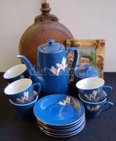 Vegyes bolha tétel: 6 személyes porcelán teáskészlet + faragott fa kulacs + fa képkeret