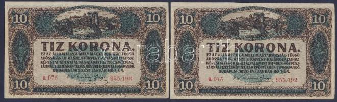 1920. 10K (2x) egymásutáni sorszámmal! T:II