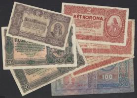 Kis korona tétel: 1920 2K (3x) T:II-IV., 1920 20K T:IV, 1923 100K nyomdahely jelölés nélkül T:III, 1912 100K "Magyarország" felülbélyegzéssel T: III.