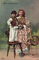 Croatian mother with spinning wheel, folklore