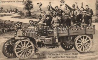 Military WWI patriotic greeting card, automobile