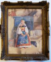 cca 1930, azonosítatlan jelzéssel: Matyó asszony, akvarell-papír, keretben 40x50 cm