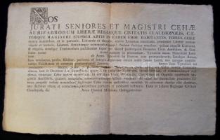 cca 1790 A kolozsvári ötvös céh kitöltetlen céh-levele / Goldsmith guild warrant from Cluj 45x28 cm