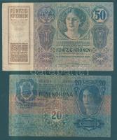 1902. 1000K + 1912. 100K + 1913. 20K + 1914. 50K mindegyik bankjegy "Zala Vármegye Letenye Község" felülbélyegzéssel T:III+,III