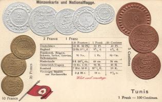 Tunisian coins, flag Emb. litho, Tunéziai pénzérmék, zászló Emb. litho