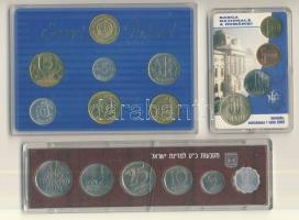 Finnország 1989. 5p-5M 6db + Helsinki Pénzverő" emlékérem szettben tanúsítvánnyal T:1 + Izrael 1977. 1a-1L 6klf db szettben tanúsítvánnyal T:1 + Románia 2005. 1B, 5B, 10B, 50B szettben T:1