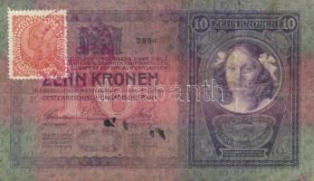 1904. 10K (2x) + 1913. 20K mindegyik szerb felülbélyegzéssel és bélyeggel T:III,IV