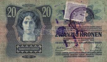 1904. 10K (2x) + 1913. 20K mindegyik szerb felülbélyegzéssel és bélyeggel T:III,IV