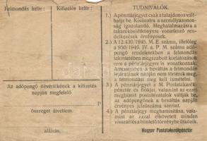 1946. 10.000AP nem kamatozó pénztárjegy (2x) "Másra Át Nem Ruházható" + 1.000.000AP nem ka...