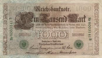 Német Birodalom / Császárság 1910. 1000M (8x) piros és zöld pecséttel T:II,III