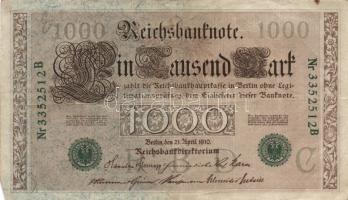 Német Birodalom / Császárság 1910. 1000M (8x) piros és zöld pecséttel T:II,III