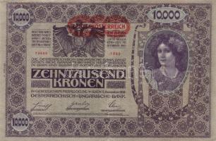Ausztria/Osztrák-Magyar Bank 1918. 10.000K csak német nyelvű, vízszintes piros "Deutschösterrei...