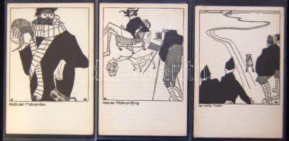 9 db-os használatlan, I. világháborús repülős, humoros grafikai képeslapsorozat