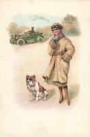 Hound, lady, automobile