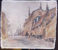 Ismeretlen jelzéssel: Őszi utcakép, jelzett, olaj-vászon, keret nélkül 60x50 cm