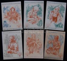 1939/40 Nemzetiszocialista propaganda falragasz Winterhilfswerk 6 darabos sorozat / Nazi propaganda sticker 9x11cm