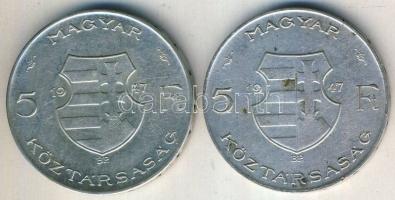 1947. 5Ft Ag "Kossuth" (2x) T:2,3+ ph
