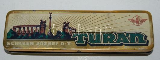 6 db katonai gomb és 3 db sújtás Turan fém tolltartóban