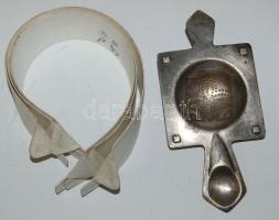 3 db keménygallér és egy régi fém teaszűrő