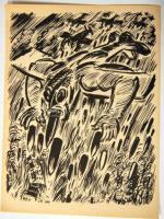 Franz Mosereel (1889-1972): Háború, fametszet-papír, jelzett, 24x32cm