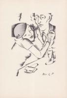 Molnár C Pál (1894-1981): Kávé mellett, kis szériás ofszet-karton, 21x29 cm