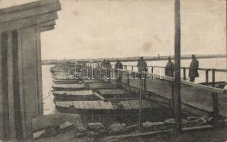 Military WWI pontoon bridge on the river Sava after the occupation of Belgrade