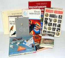 10 darabos vegyes könyv tétel: A csíki boszorkány, Róma istenei, Európai madarak, Eleven találmányok, Művészeti Kislexikon, stb.