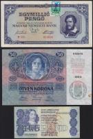 7db különféle bankjegy, közte: 1914. 50K "Deutschösterreich" felülbélyegzéssel + 1945. 1.000.000P illetékbélyeggel + Algéria 1970. 100D + Románia 1920. 5L T:II,III-(restaurált) + Dél Afrika 1981-83. 2R + Nyugat-Afrikai Államok/Ivory Coast 1959-65. 1000Fr T:III