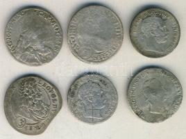1700-1800-as évekből 6db különféle Ag (3Kr, 10Kr ...) T:3-,4
