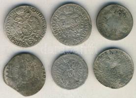 1700-1800-as évekből 6db különféle Ag (3Kr, 10Kr ...) T:3-,4
