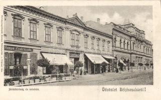 Békéscsaba járásbíróság, színház a Stampa cukrászdával és Leszich Gábor műórás üzletével