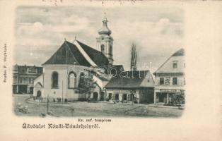Kézdivásárhely Evangelist church with the shops of the Jancsó brothers