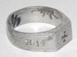 1917 Pro Patria (Hazáért) 1914 - 17 aluminium emlékgyűrű vaskereszttel / WW. I. metal memorial ring