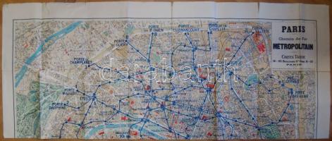 cca 1943 nagyméretű Párizs térkép metróállomásokkal. Német cenzúra bélyegzésekkel (néhány szakadás) / Paris map with subway stations. German cenzorship seals (some tears) 130x120 cm