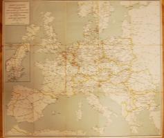 1956 Európa vasúti térképe (szakadások) / Railroad map of Europe (tears) 90x120 cm