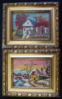 cca 1930 2 db háború előtti gobelin hibátlan aranyozott fa-keretekben / Gobelin in woodden frame 25x20 cm