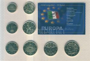 Olaszország 2005. 1c-2€ 8 különféle db szettben, aranyozott (24K) kiadás tanúsítvánnyal! T...
