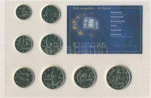 Görögország 2002. 1c-2€ 8 különféle db szettben, aranyozott (24K) kiadás tanúsítvánnyal! T...