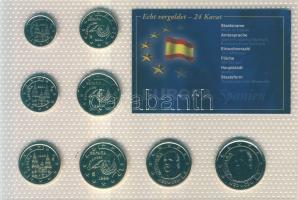 Spanyolország 1999-2003. 1c-2€ 8 különféle db szettben, aranyozott (24K) kiadás tanúsítván...