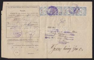10 db marhalevél a 20-as évekből forgalmi adó bélyegekkel és Karcag városi okmánybélyegekkel