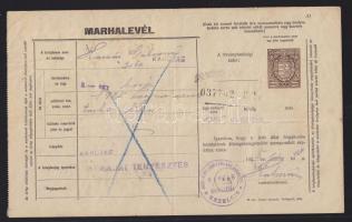 10 db marhalevél a 20-as évekből forgalmi adó bélyegekkel és Karcag városi okmánybélyegekkel