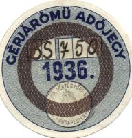 1936 "Gépjármű adójegy" T:II