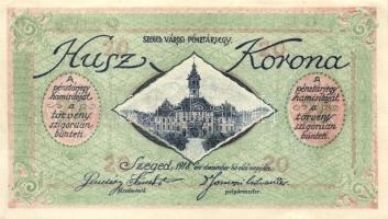 Szeged 1918. Pénztárjegy 20K-ról T:II+ (hajtatlan, csak a sarkok hajtottak kissé)