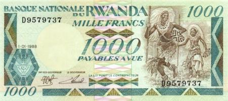 Ruanda 1988. 1000Fr T:I / Rwanda 1988. 1000 Francs C:Unc