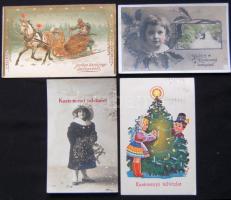 Karácsony - 4 db régi üdvözlőlap, közte egy litho is