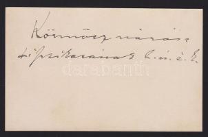 Garamveszeli Kazy János, Bars vármegye főispánja névkártyája saját kezű üdvözlő soraival