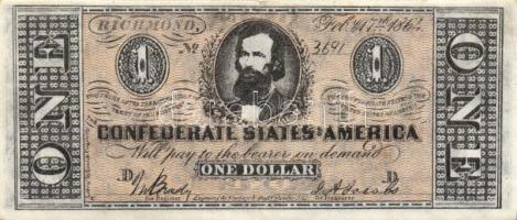 Amerikai Konföderációs Államok 1864.Feb.17. 1$ modern másolat T:III / Confederate States Of America 1864.Feb.17. 1$ modern copy C:F