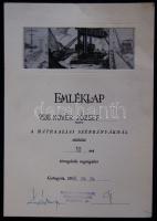 1988. Nérvre szóló emléklap a Mátraaljai szénbányáknál eltöltött 10 évi törzsgárda tagságért, jó állapotban